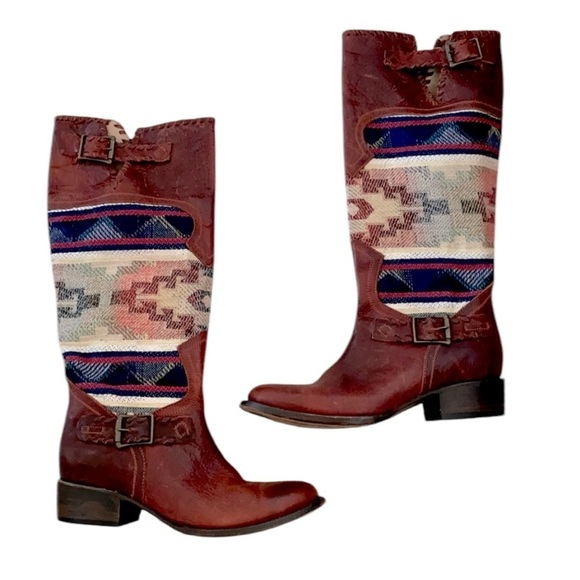 Freebird By Steven Quixote Qxote 8 Tall Southwest Serape Blanket Tapestry Boots - Picture 4 of 14